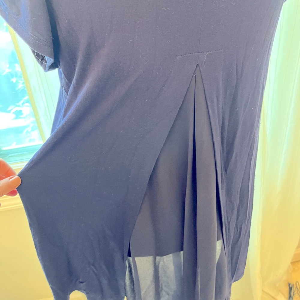 Navy blue tshirt blouse with high low cut